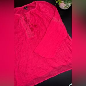 Lane Bryant Barbie Pink Cotton Top With Lace & Tassle details size 18/20 GUC